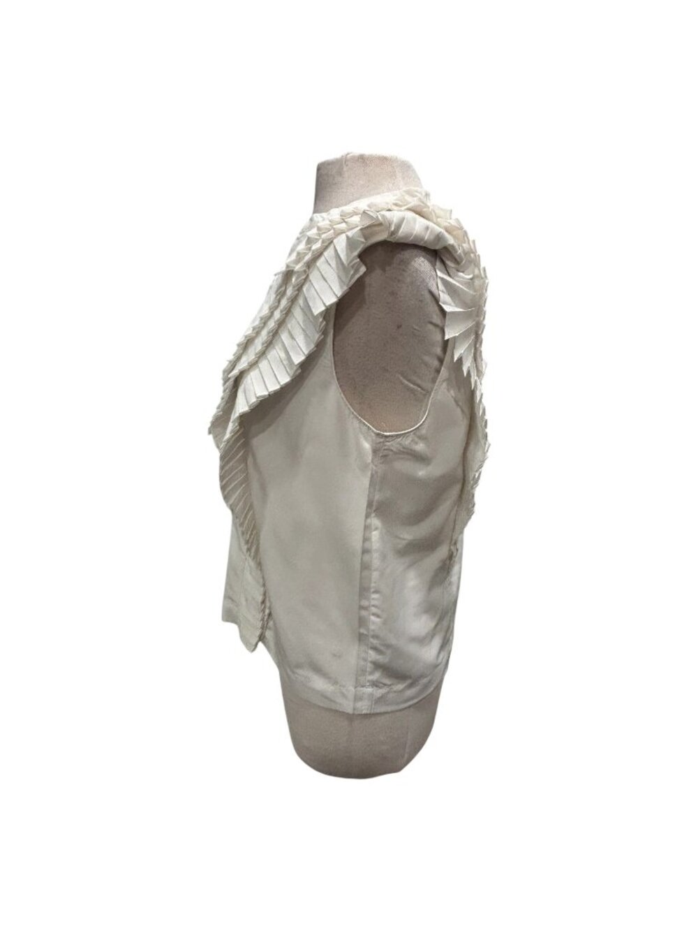 Maeve by Anthropologie White Pleated Ruffle Sleeveless Blouse Top Medium Romanti - Picture 3 of 9